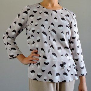 Banana Republic Silver Relaxed Peplum Blouse with Irregular Black & White Dots